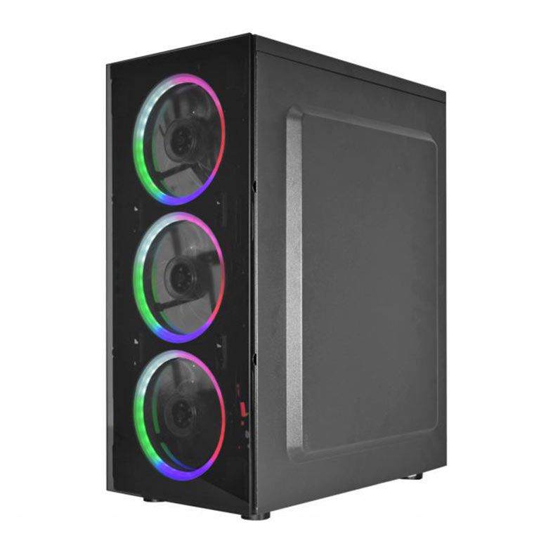 Gabinete Gamer K-Mex Divinus CG-AL10, Rainbow, Mid-Tower, Lateral de Video, Com 3 Fans, Preto, CGAL10RH001CB0X