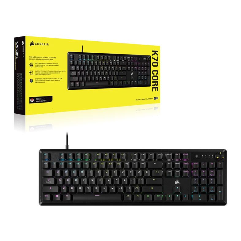Teclado Mecanico Corsair K70 Core, RGB, ABNT2, Switch MLX Vermelho, Preto, CH-910971E-BR