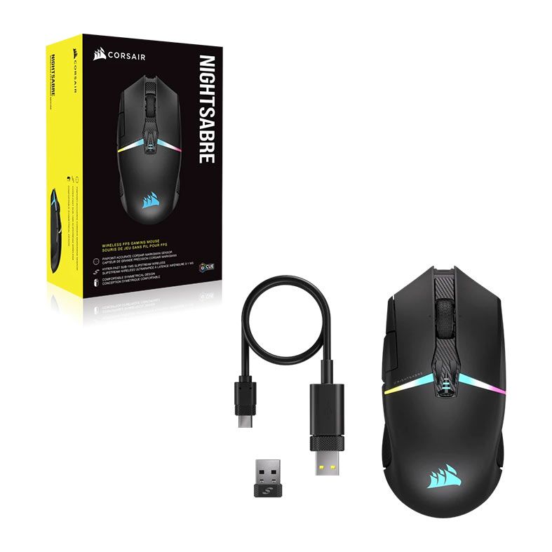 Mouse Gamer Corsair Nightsabre, RGB, Wireless, 26000DPI, 11 Botoes, Preto, CH-931B011-NA