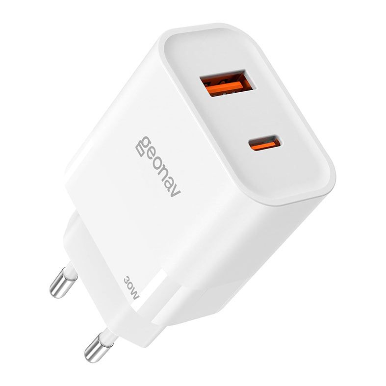 Carregador de Parede Geonav Super Power Duo GaN, 30W, USB-C/USB-A, Branco, CH30PDQCWT