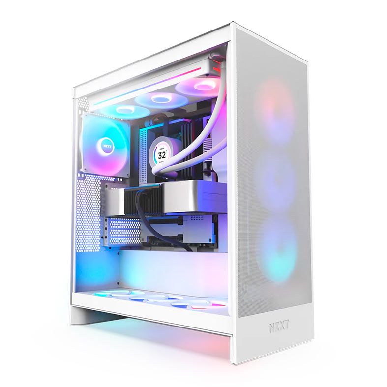 Gabinete Gamer NZXT H7 Flow, RGB, Mid-Tower, Lateral de Vidro, Com 3 Fans, Branco, CM-H72FW-R1
