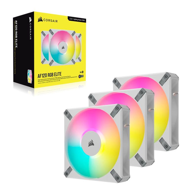 Kit Ventoinha Corsair AF120 RGB Elite, 3x120mm, Branca, CO-9050158-WW