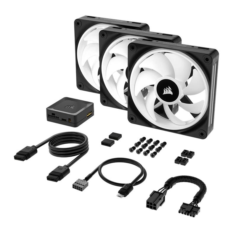 Kit Ventoinhas Corsair Icue Link QX120 PWM, RGB, 3x120mm, Preto, CO-9051002-WW