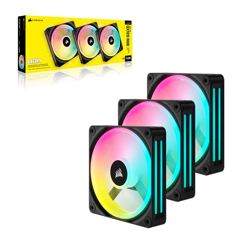 Kit Ventoinhas Corsair Icue Link QX120 PWM, RGB, 3x120mm, Preto, CO-9051002-WW