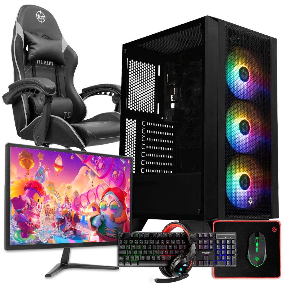 PC Gamer Completo Pichau Lamia VI, AMD Ryzen 5 3400G, 16GB DDR4, SSD 480GB + Monitor + Cadeira Gamer + Kit Periféricos
