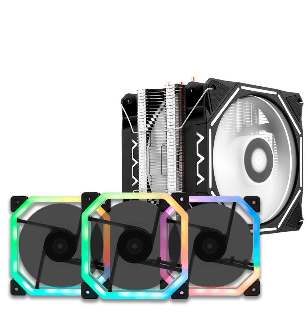 Pichau Kit Upgrade, Cooler Pichau Gaming Corax Led Branco, Kit Ventoinhas Mancer Ventus RGB 3x + Controladora 