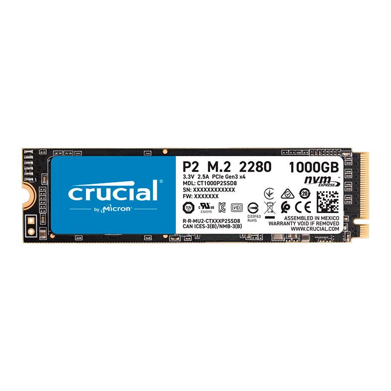 SSD Crucial P2, 1TB, M.2 2280, PCIe NVMe, Leitura 2400 MB/s, Gravacao 1800MB/s, CT1000P2SSD8