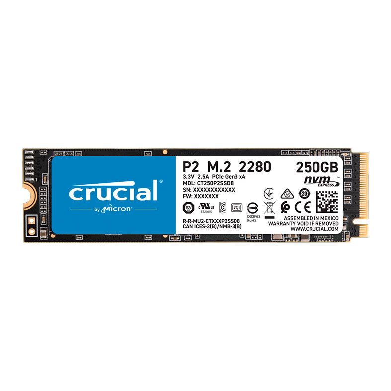SSD Crucial P2, 250GB, M.2 2280, PCIe NVMe, Leitura 2100 MB/s, Gravacao 1150MB/s, CT250P2SSD8