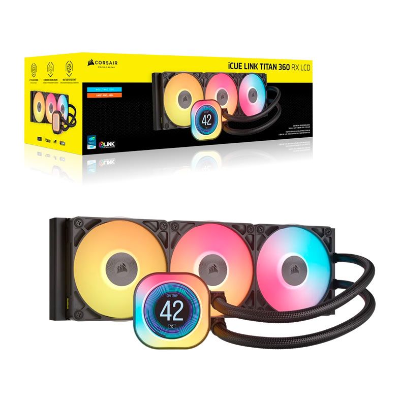 Water Cooler Corsair Icue Link Titan 360 RX LCD, RGB, 360mm, Preto