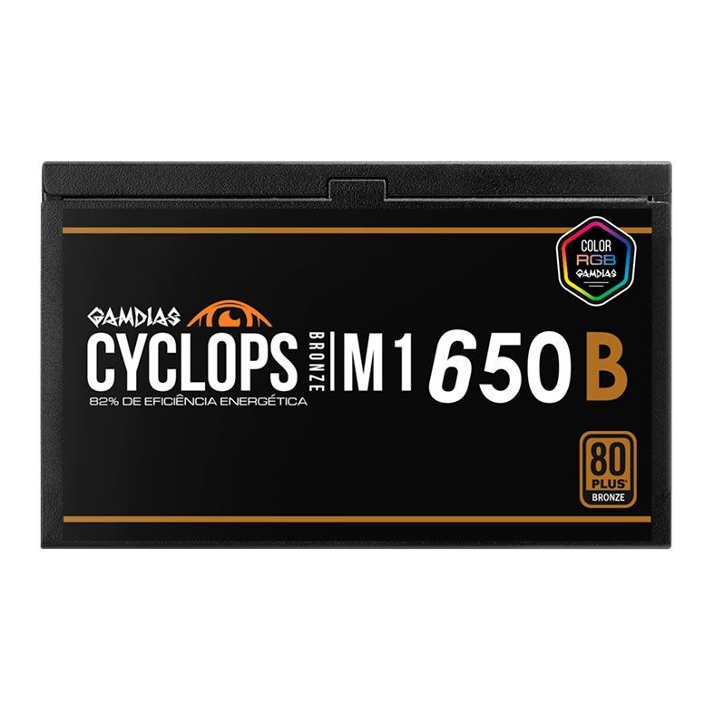 Fonte Gamdias Cyclops M1-650B, ARGB, 650W, 80 Plus Bronze, Preto, CYCLOPS-M1-650B-ARGB