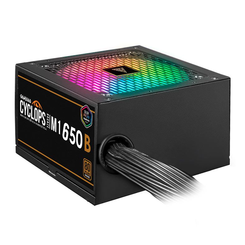 Fonte Gamdias Cyclops M1-650B, ARGB, 650W, 80 Plus Bronze, Preto, CYCLOPS-M1-650B-ARGB