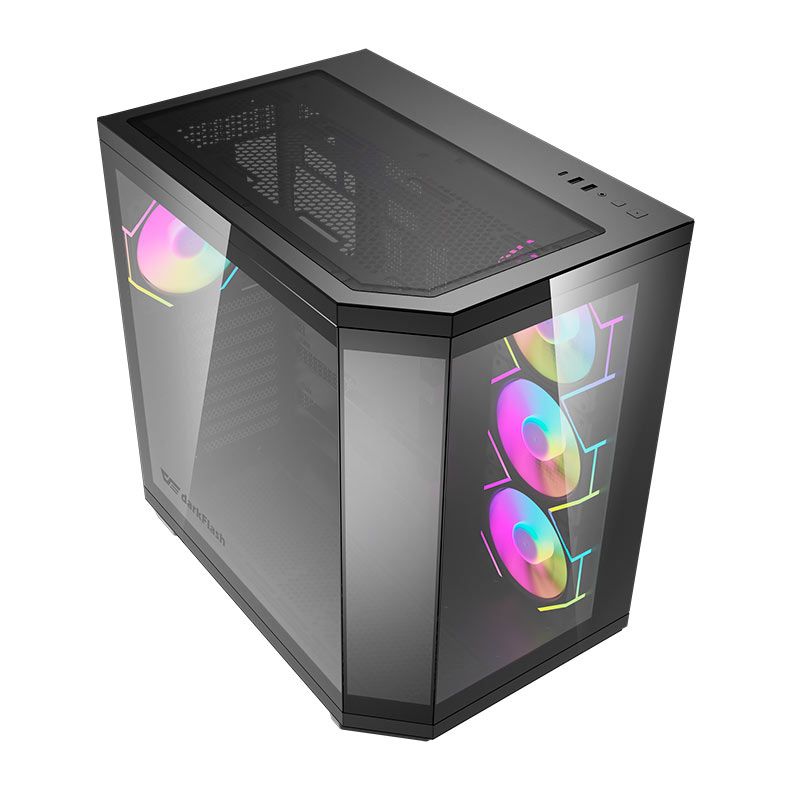 Gabinete Gamer Aigo Darkflash DQX80, ARGB, Mid-Tower, Lateral de Vidro, Com 4 Fans, Preto, DC-DQX80-B-ES1