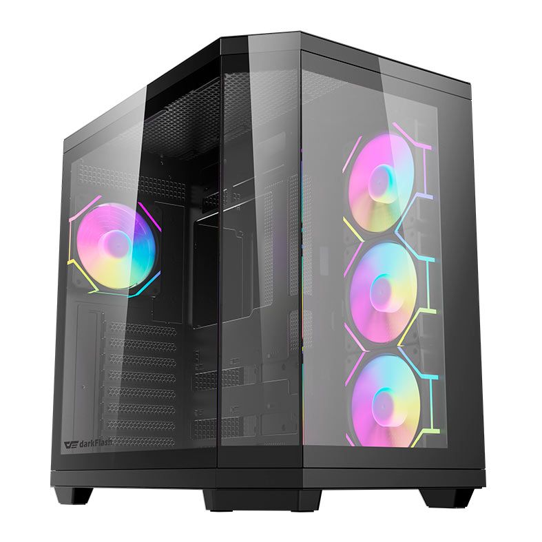 Gabinete Gamer Aigo Darkflash DQX80, ARGB, Mid-Tower, Lateral de Vidro, Com 4 Fans, Preto, DC-DQX80-B-ES1
