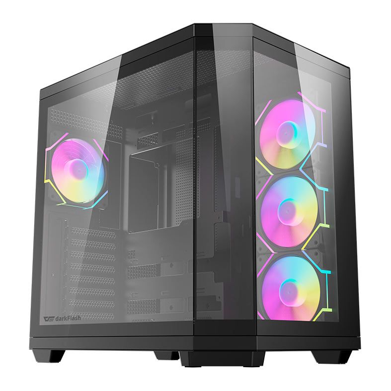 Gabinete Gamer Aigo Darkflash DQX80, ARGB, Mid-Tower, Lateral de Vidro, Com 4 Fans, Preto, DC-DQX80-B-ES1