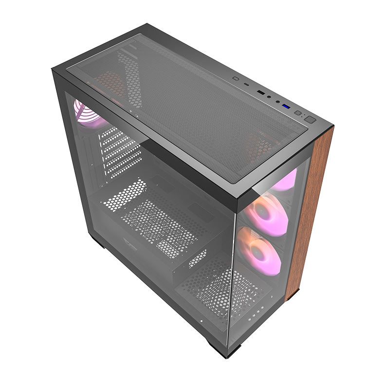 Gabinete Gamer Aigo Darkflash DS900WDE, Mid-Tower, Lateral de Vidro, Com 4 Fans, ARGB, Preto, DC-DS900-WOOD-B-ES1