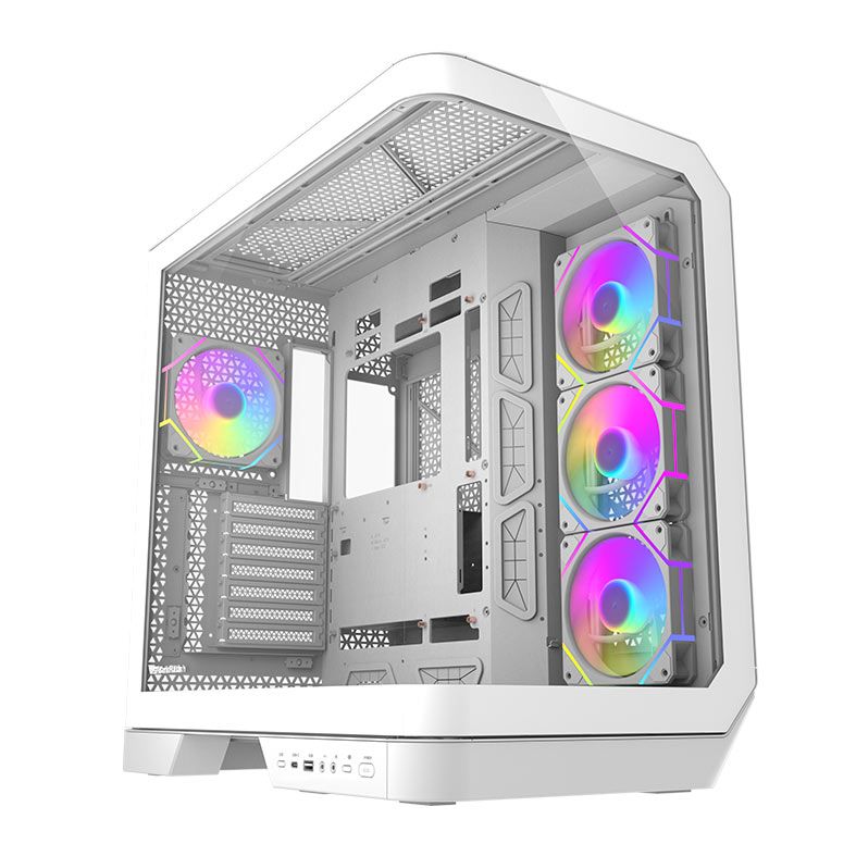 Gabinete Gamer Aigo Darkflash Arcee DY570, ARGB, Full-Tower, Lateral de Vidro, Com 4 Fans, Branco, DC-DY570-W-ES1