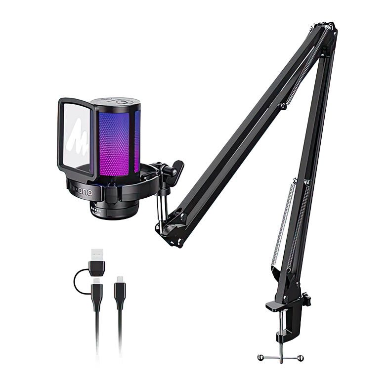 Kit de Microfone Gamer Com Braço Articulado Maono, RGB, USB, Preto, DGM20S-BLK