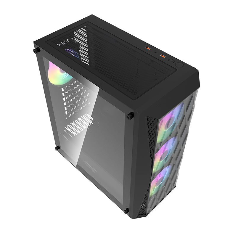 Gabinete Gamer Aigo DarkFlash DK352 Mesh, Mid-Tower, Lateral de Vidro, Com 4 Fans, Preto, DK352-MESH-4F
