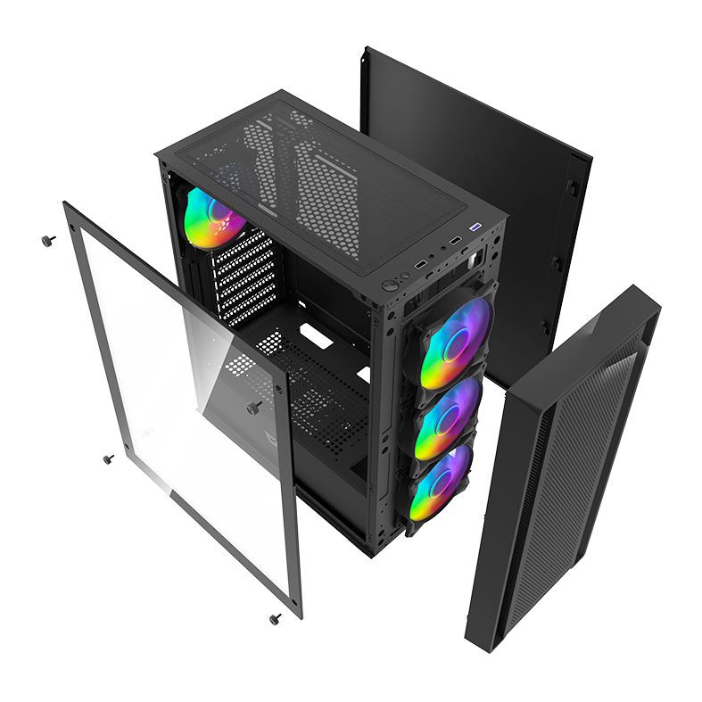 Gabinete Gamer Aigo Darkflash DK353, ARGB, Mid-Tower, Lateral de Vidro, Com 4 Fans, Preto, DK353-BK