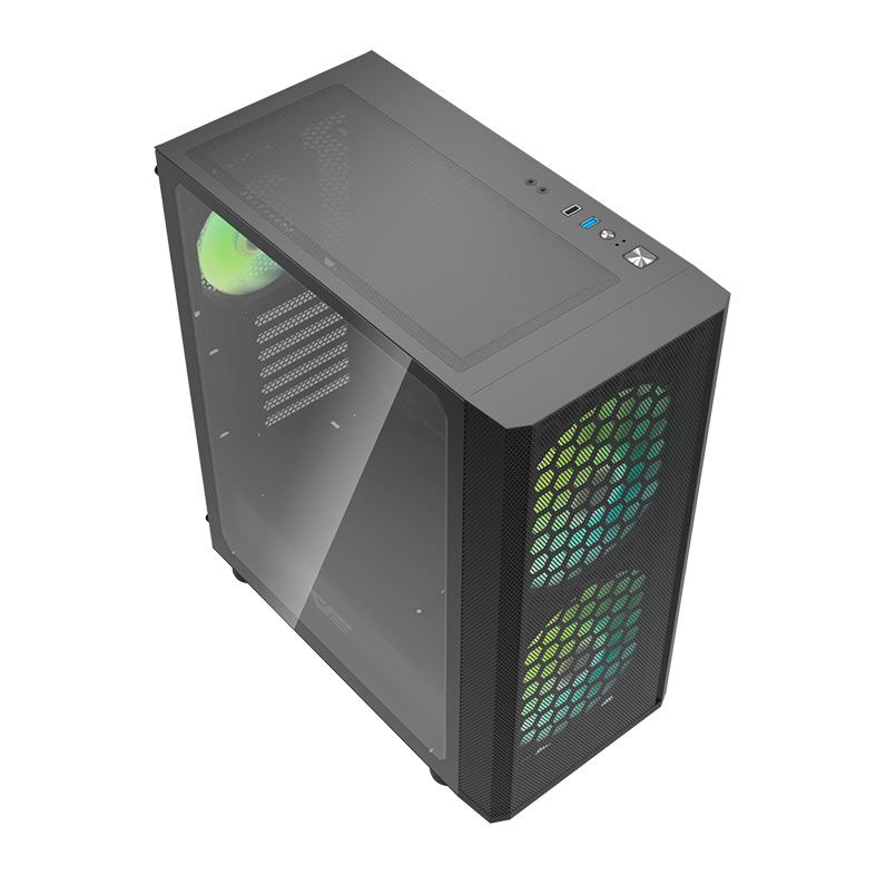 Gabinete Gamer Aigo Darkflash DK360 Mesh, Mid-Tower, Lateral De Vidro, Com 3 Fans, Preto, DK360-MESH-3F