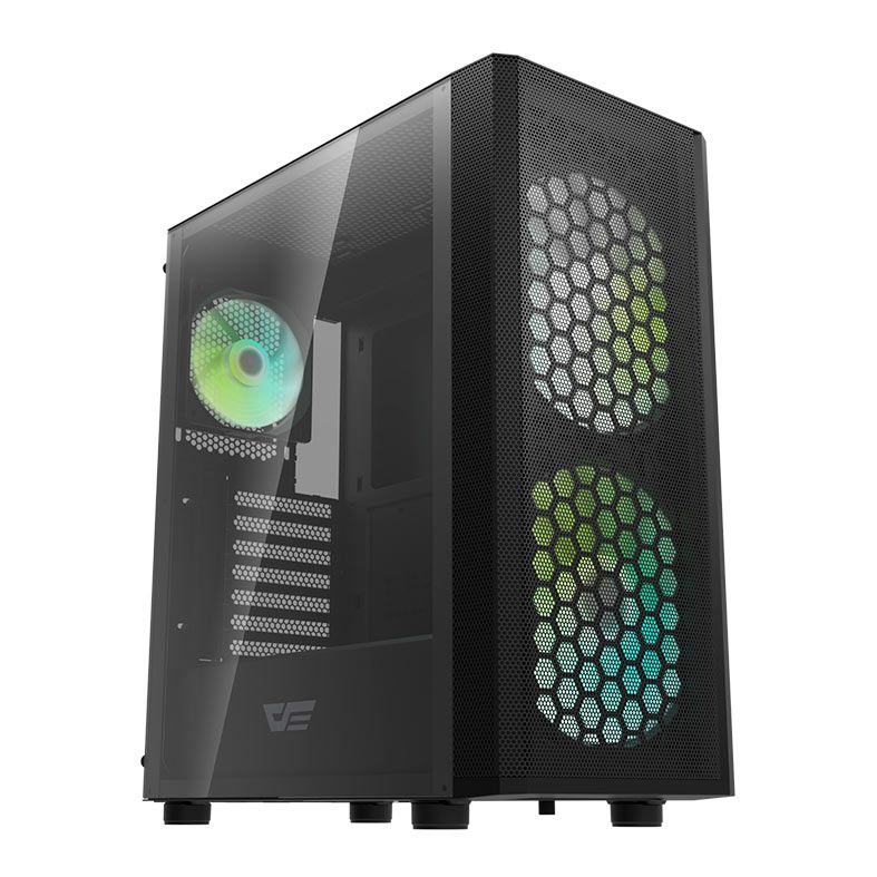 Gabinete Gamer Aigo Darkflash DK360 Mesh, Mid-Tower, Lateral De Vidro, Com 3 Fans, Preto, DK360-MESH-3F