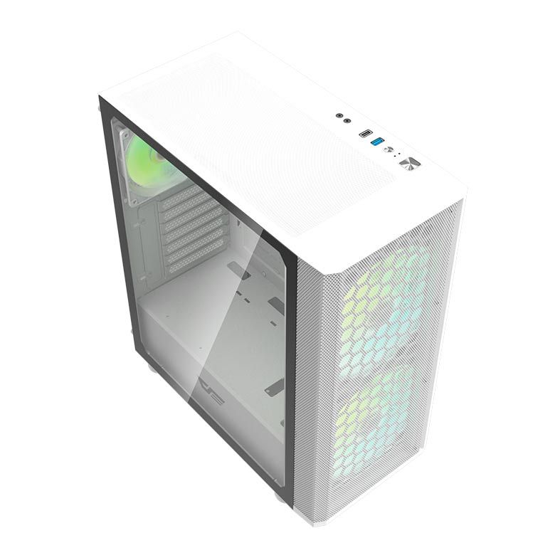 Gabinete Gamer Aigo Darkflash DK360 Mesh, Mid-Tower, Lateral De Vidro, Com 3 Fans, Branco, DK360WH-MESH-3F