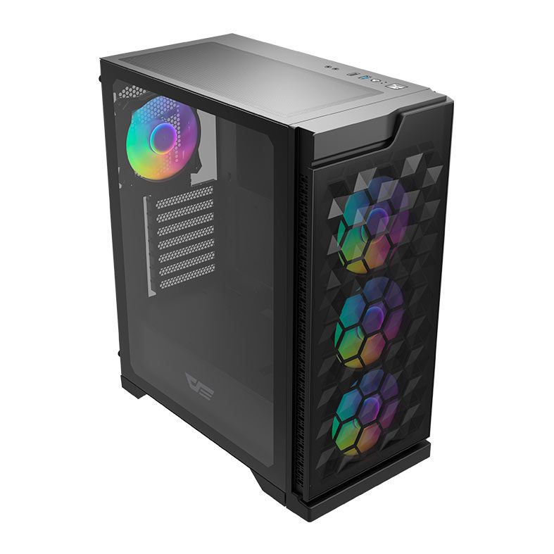 Gabinete Gamer Aigo Darkflash DK361, RGB,  Mid-Tower, Lateral De Vidro, Com 4 Fans, Preto, DK361-BK