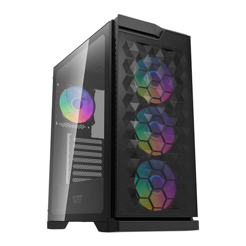 Gabinete Gamer Aigo Darkflash DK361, RGB,  Mid-Tower, Lateral De Vidro, Com 4 Fans, Preto, DK361-BK