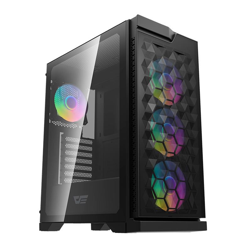 Gabinete Gamer Aigo Darkflash DK361, RGB,  Mid-Tower, Lateral De Vidro, Com 4 Fans, Preto, DK361-BK