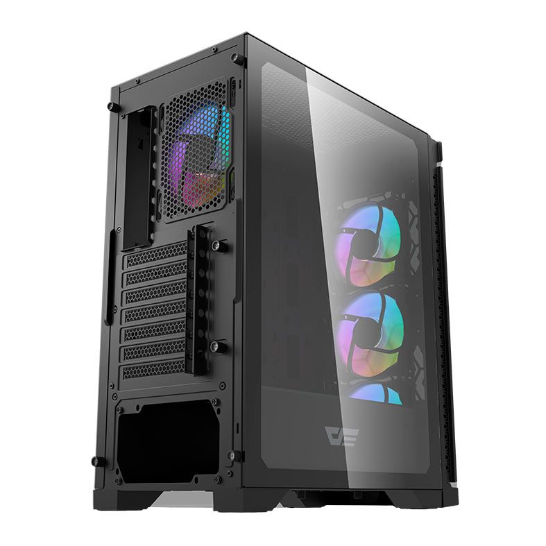 Gabinete Gamer Aigo Darkflash DK361, RGB,  Mid-Tower, Lateral De Vidro, Com 4 Fans, Preto, DK361-BK