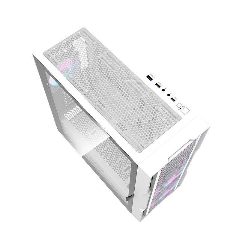 Gabinete Gamer Aigo Darkflash DK431 Mesh, RGB, Mid-Tower, Lateral De Vidro, Com 4 Fans, Branco, DK431MESH-WH