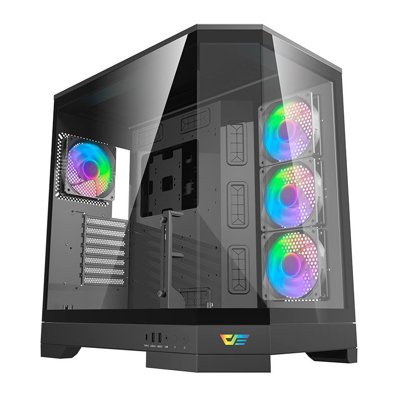 Gabinete Gamer Aigo Darkflash DQX90, ARGB, Mid-Tower, Lateral de Vidro, Com 4 Fans, Preto, DQX90-FAN-BK