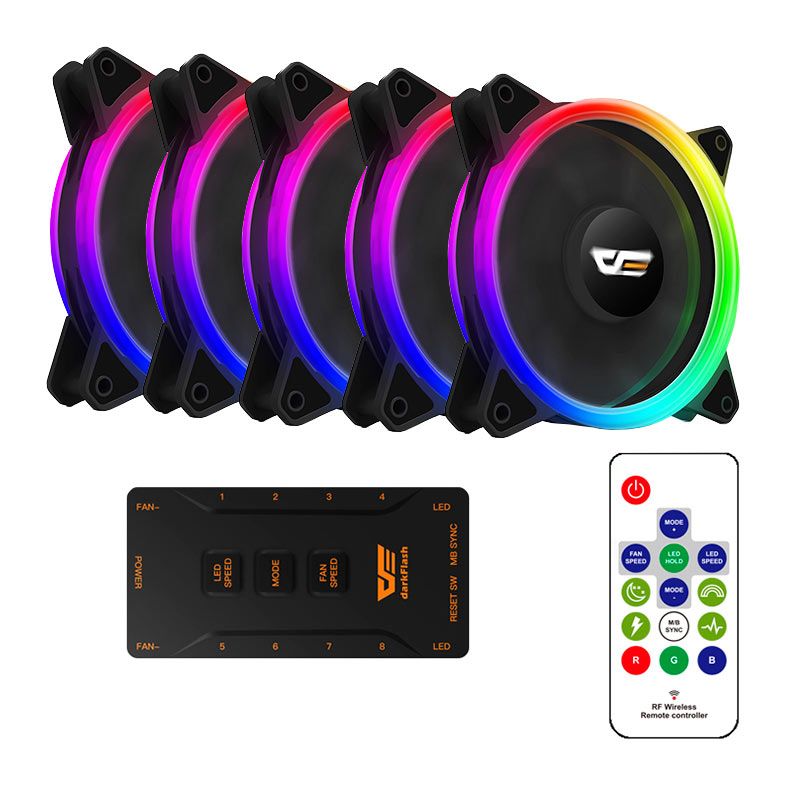 Kit Ventoinhas Aigo DarkFlash DR12 Pro 5in1 RGB 5x120mm, DR12-PRO-5IN1