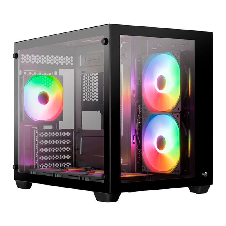 Gabinete Gamer Aerocool Dryft Mini Rgb Mini Tower Lateral De Vidro Com Fans Preto Dryft