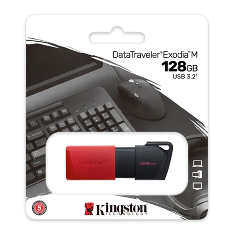 Pen Drive Kingston DataTraveler Exodia M, 128GB, USB 3.2, Preto e Vermelho, DTXM-128GB