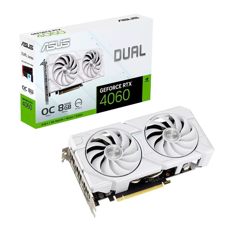 Placa de Video Asus GeForce RTX 4060 Dual EVO White OC Edition, 8GB, GDDR6, 128-bit, DUAL-RTX4060-O8G-EVO-WHITE