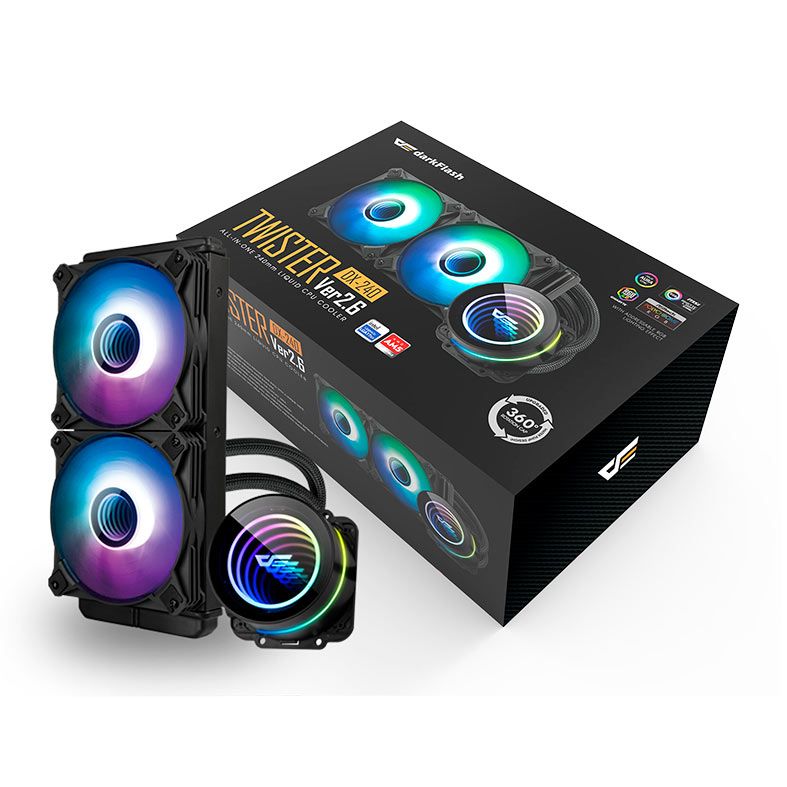Water Cooler Aigo Darkflash Twister DX240 V2.6, ARGB, 240mm, Preto, DX240V2-6BK