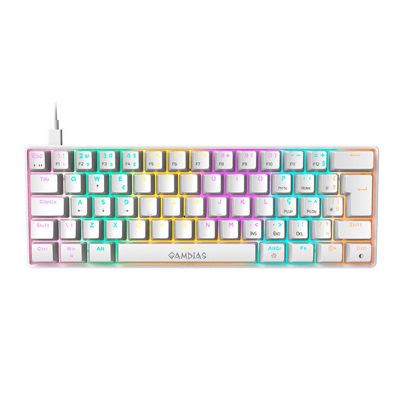 Combo Gamer Gamdias Hermes E4, Rainbow, Teclado Mecanico Azul, Mouse 12800DPI, Mousepad Grande, Branco, E4-3IN1-PT-BLUE