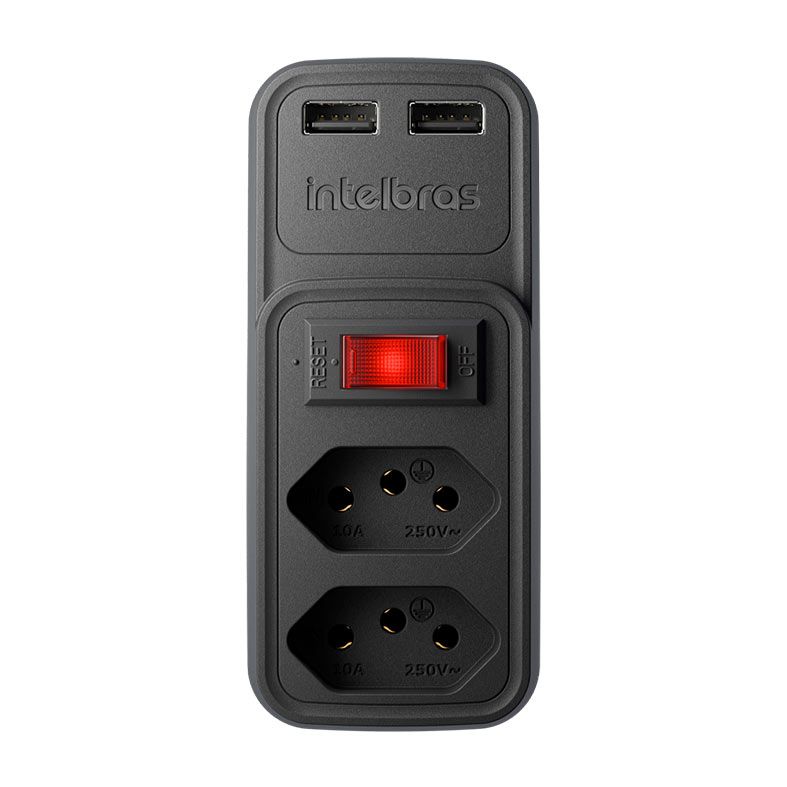 Adaptador Com Carregador USB Intelbras, 2 tomadas, 2xUSB, Preto, EAC-202-PT