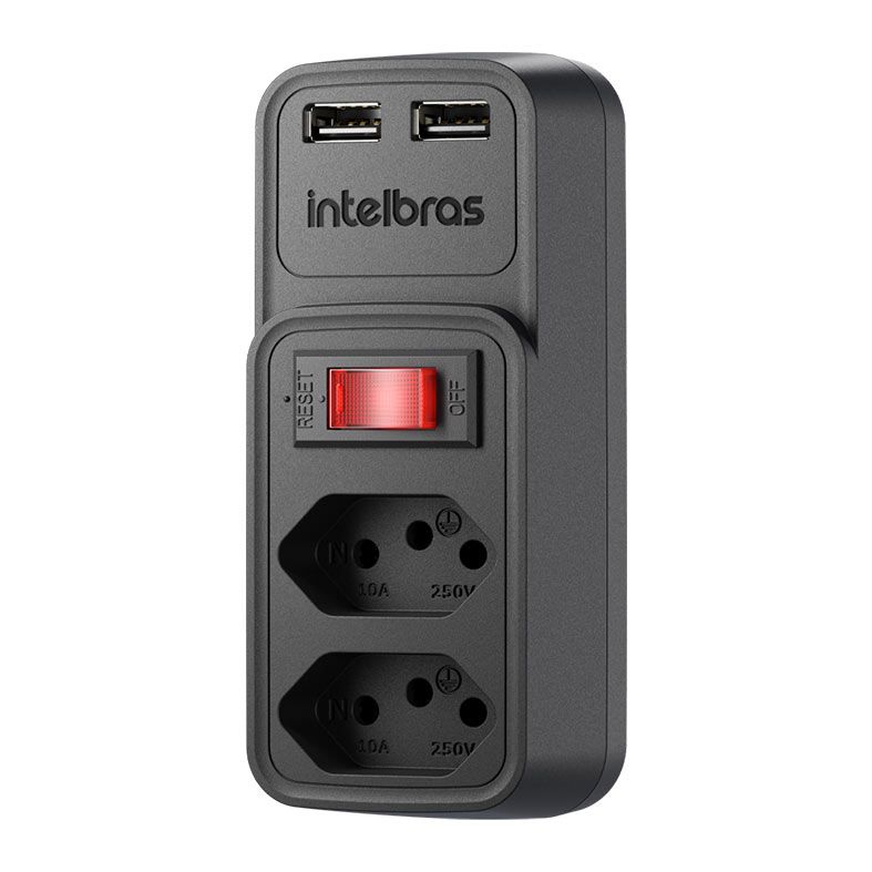 Adaptador Com Carregador USB Intelbras, 2 tomadas, 2xUSB, Preto, EAC-202-PT