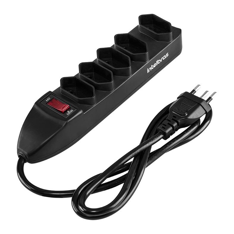 Filtro de linha Intelbras EPE 1005+, 5 Tomadas, 1m, Preto, EPE 1005 PT