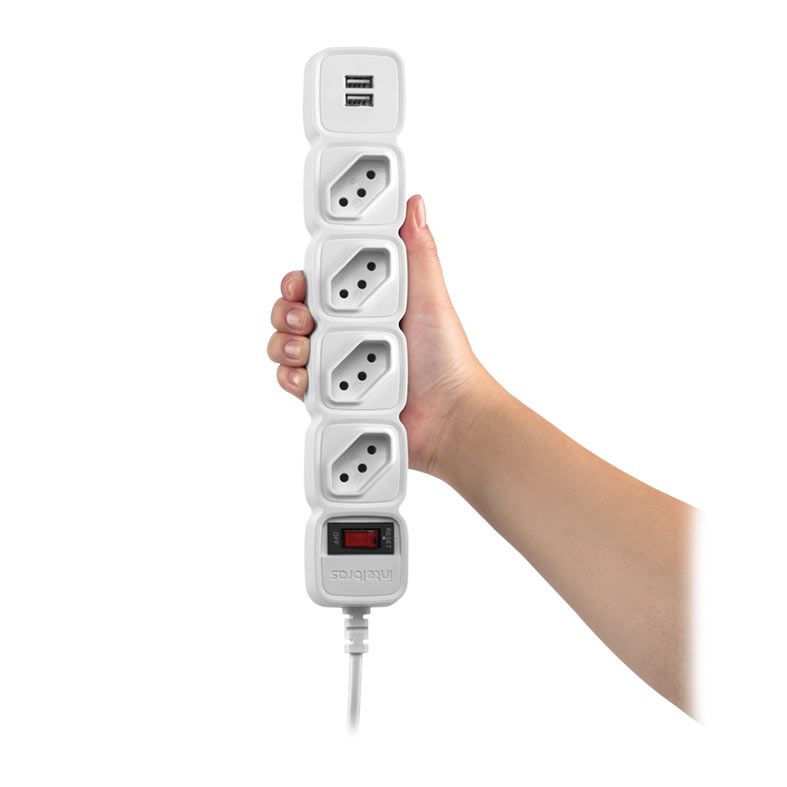 Filtro de Linha Intelbras EPE 204, 4 Tomadas, 2 USB, 1m, Branco, EPE-204-USBWH