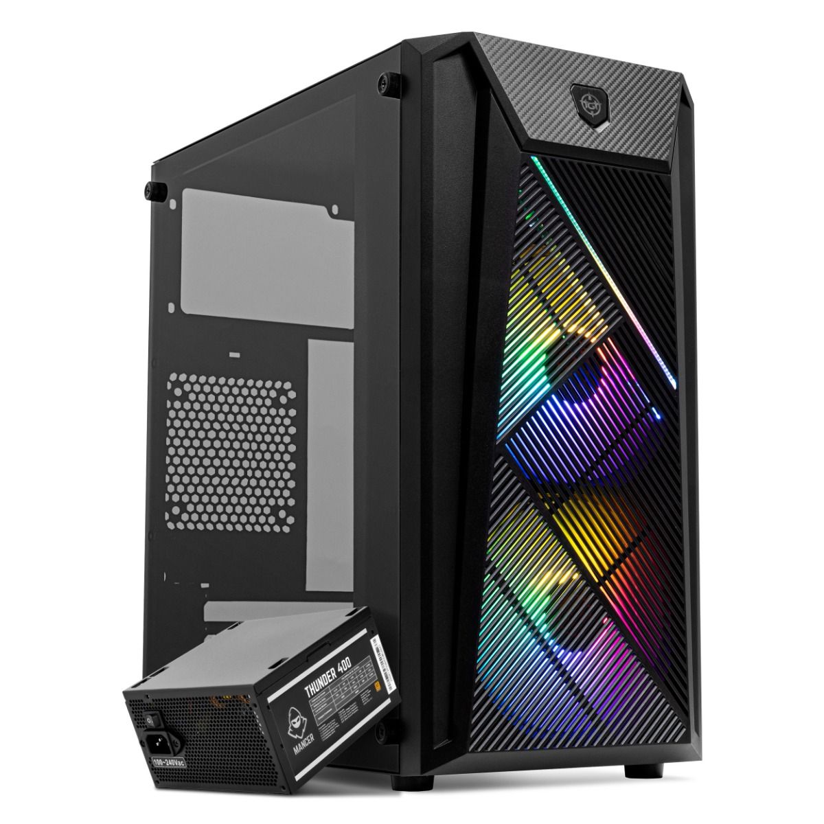 Kit Gabinete Gamer TGT Erion, RGB, Preto + Fonte Mancer Thunder 400W