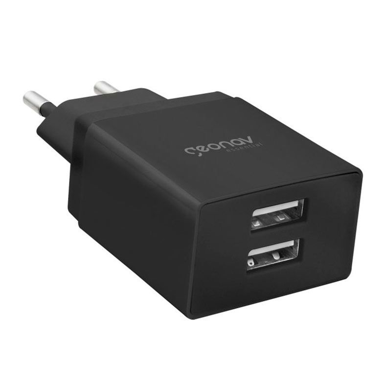 Carregador Universal Geonav, Duas Portas USB, Preto, ESACB2