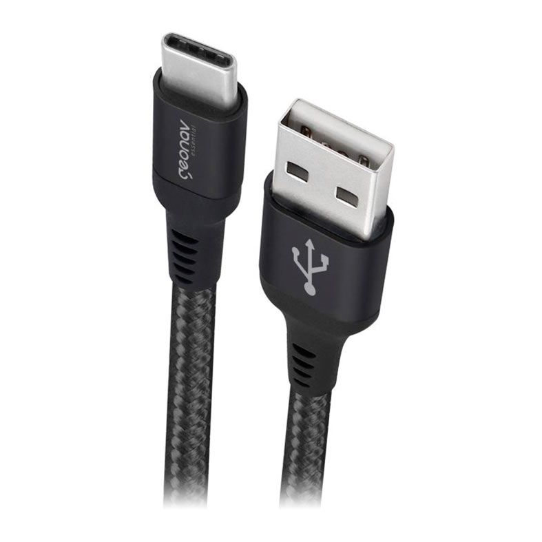 Cabo USB-C Para USB 2.0 Geonav, 1m, Nylon Trancado, Preto, ESC05