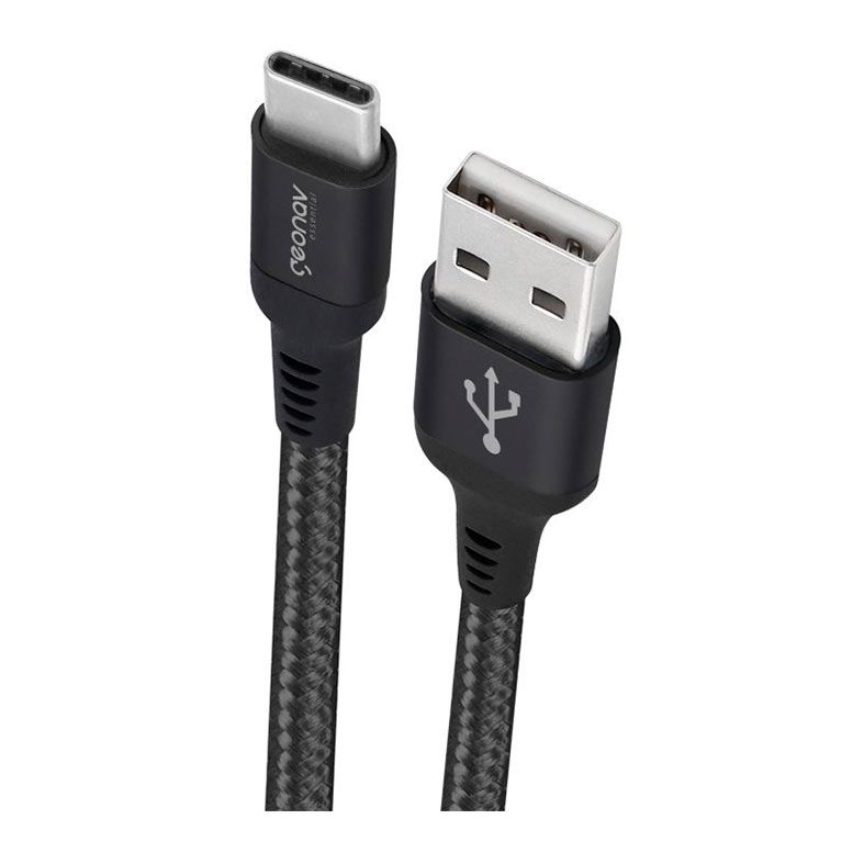 Cabo USB-C Geonav, 1,20M, USB-C Para USB, Nylon Trancada, Preto e Cinza, ESC05BK