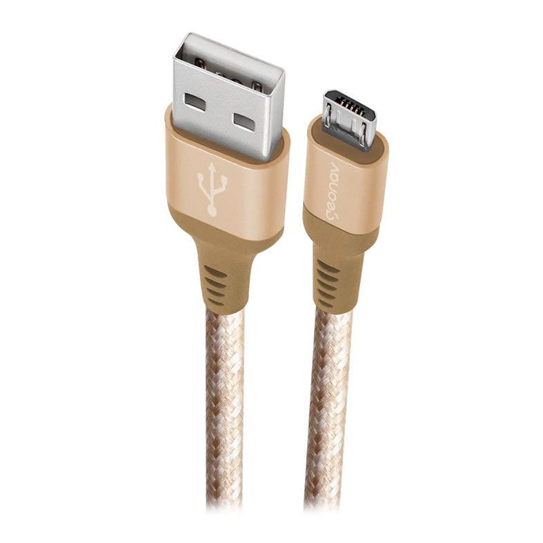 Cabo Micro USB Geonav ESMIGO, 1m, Nylon Trancado, Dourado, ESMIGO