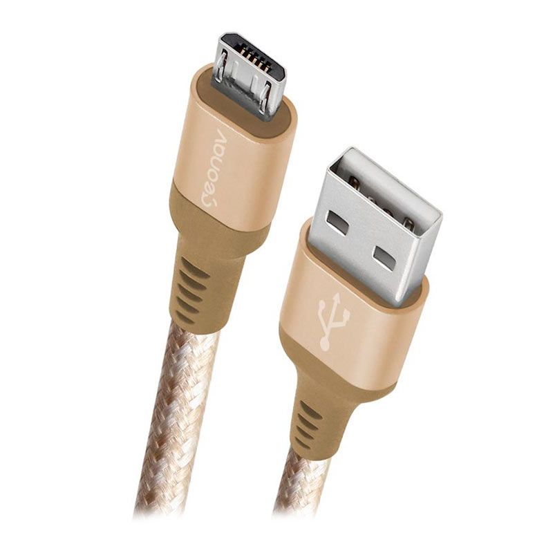 Cabo Micro USB Geonav ESMIGO, 1m, Nylon Trancado, Dourado, ESMIGO