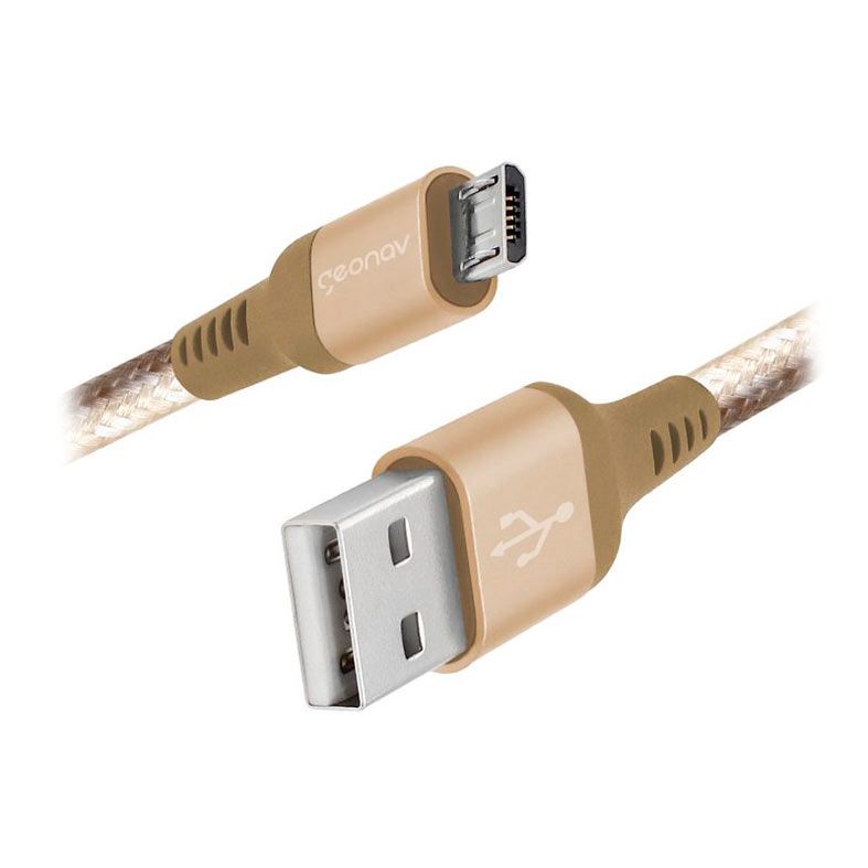 Cabo Micro USB Geonav ESMIGO, 1m, Nylon Trancado, Dourado, ESMIGO
