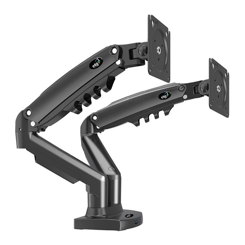 Suporte Duplo Multiarticulado Com Pistao a Gas Para 2 Monitores ELG, Com USB, 17 Pol. a 35 Pol., Preto, F180USB